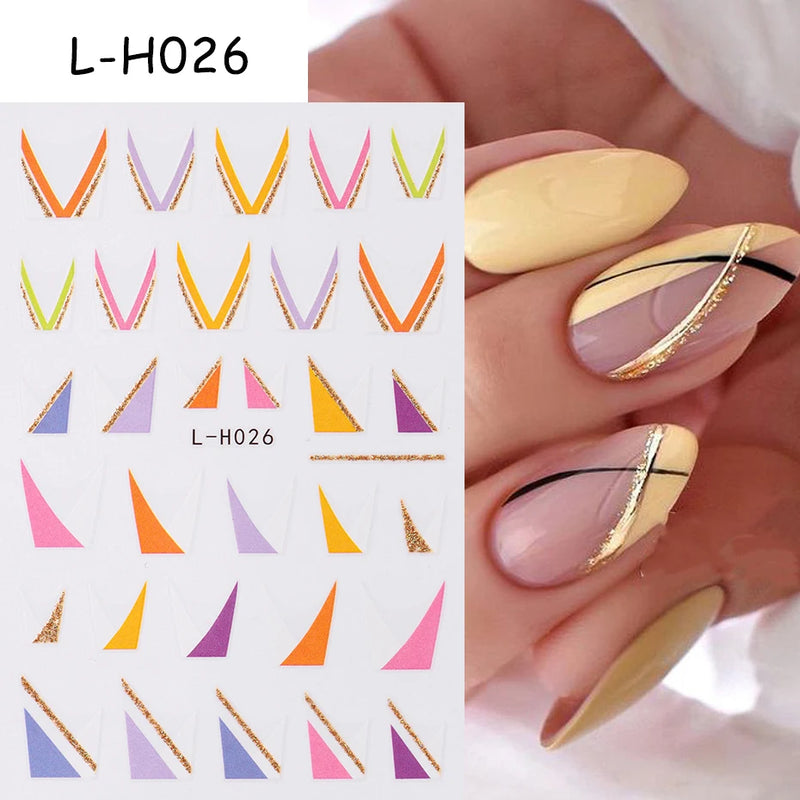 3D Rhinestone French Tip Nail Stickers – Gold & Silver Retro Wave Line Design for DIY Nail Art