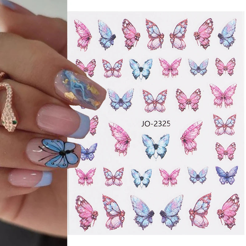 Metallic Black Butterfly 3D Nail Stickers – Dark Style Charms, Lace, Moon & Star Foil Decals