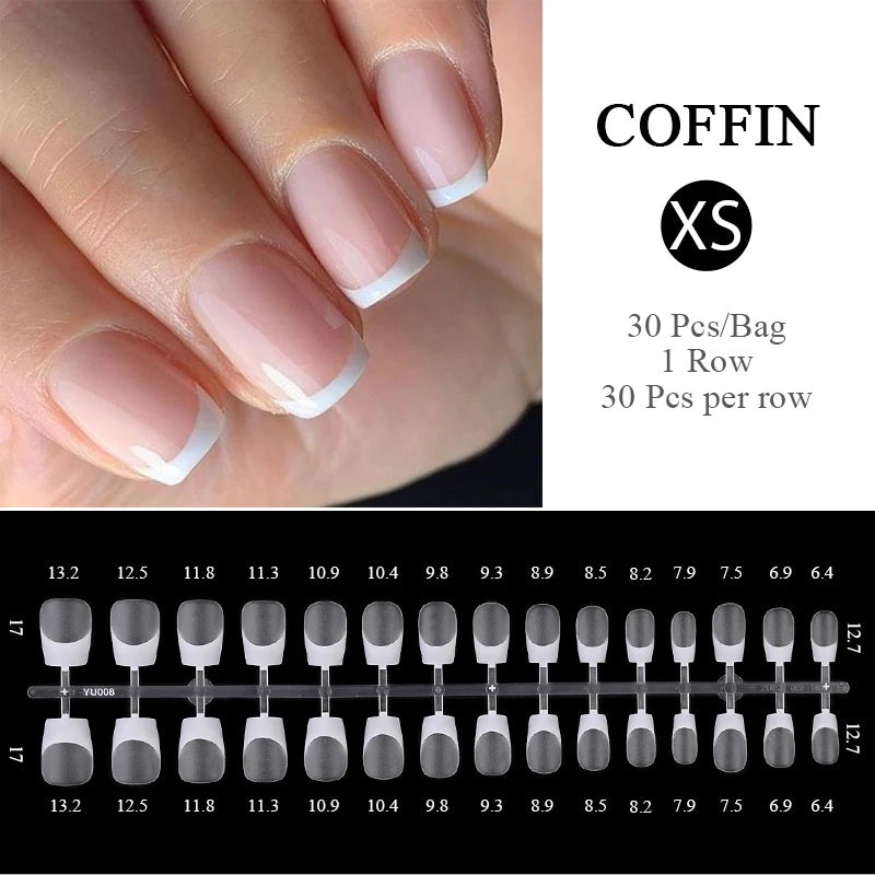 30Pcs French Gradient Short Coffin Nails – Nude Colour Full Cover Press-On Fake Nails