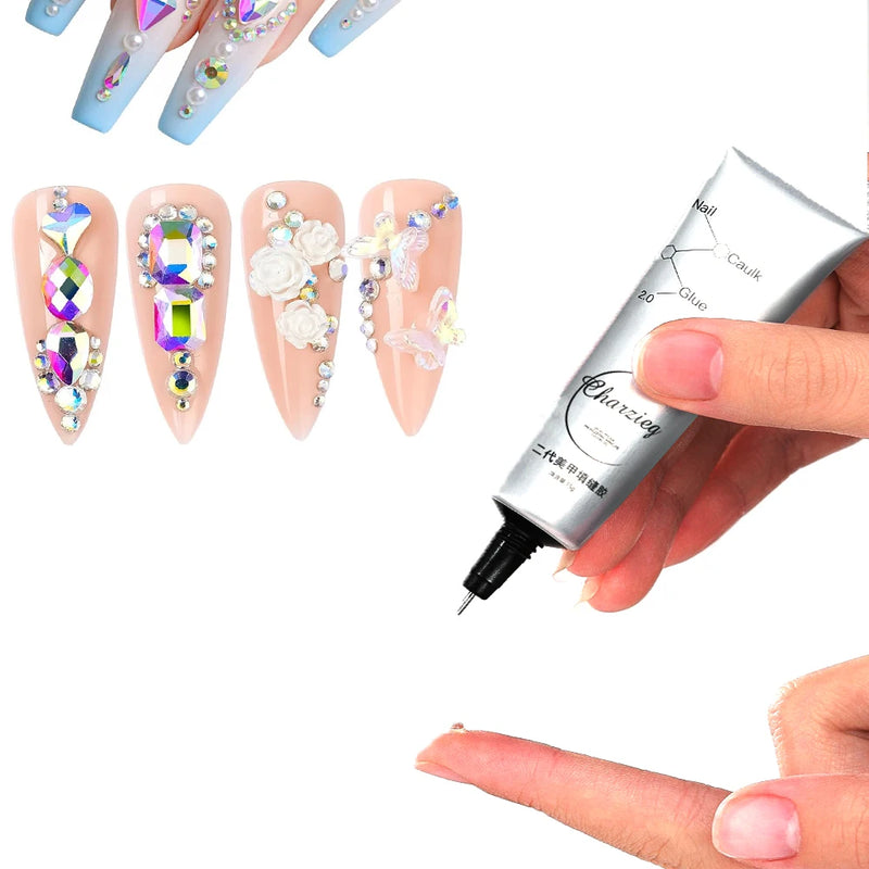 15g 3D Nail Model Gel – Super Strong Rhinestone Glue for Nail Charms, Magic Mirror Powder & Manicure Styling Gel