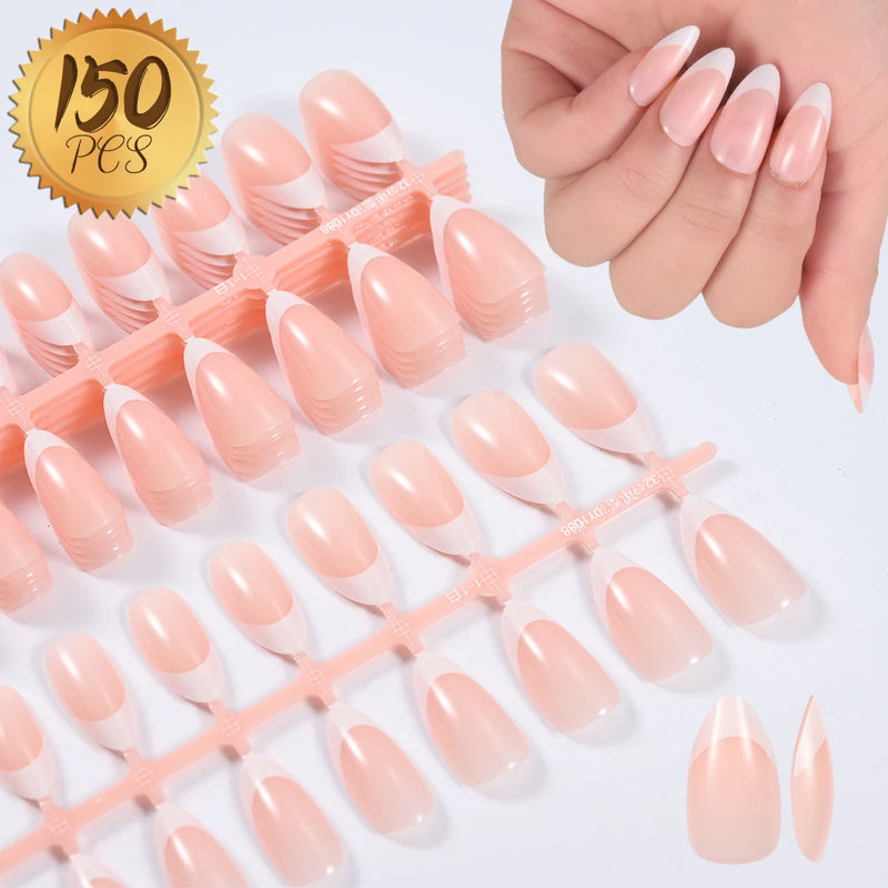 360/150pcs Nude Pink Almond French False Nails – Short Reusable White Tip Press-On Nails