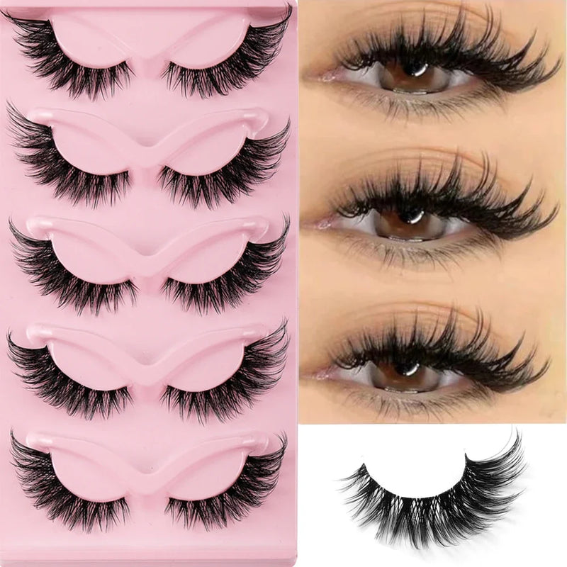 5 Pairs Cat Eye Faux Mink Lashes – Natural Winged Eyelashes