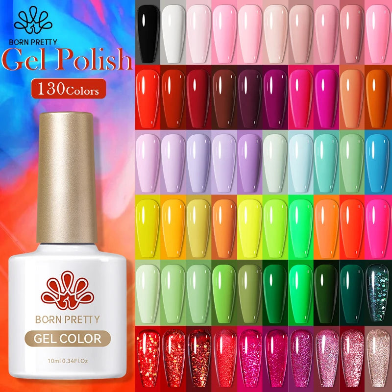 BORN PRETTY 10ml Gel Nail Polish – 130 Colours Semi-Permanent Varnish, Gel for Base and Top Coat