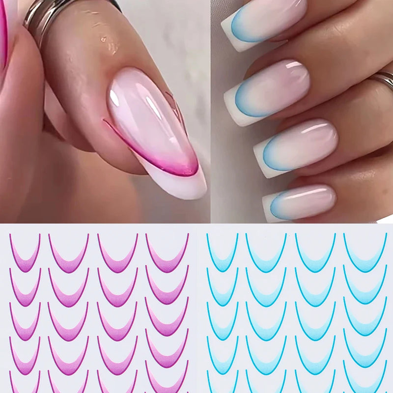 3D Gradient French Line Nail Stickers – Elegant DIY Nail Art Decals for French Tips & More