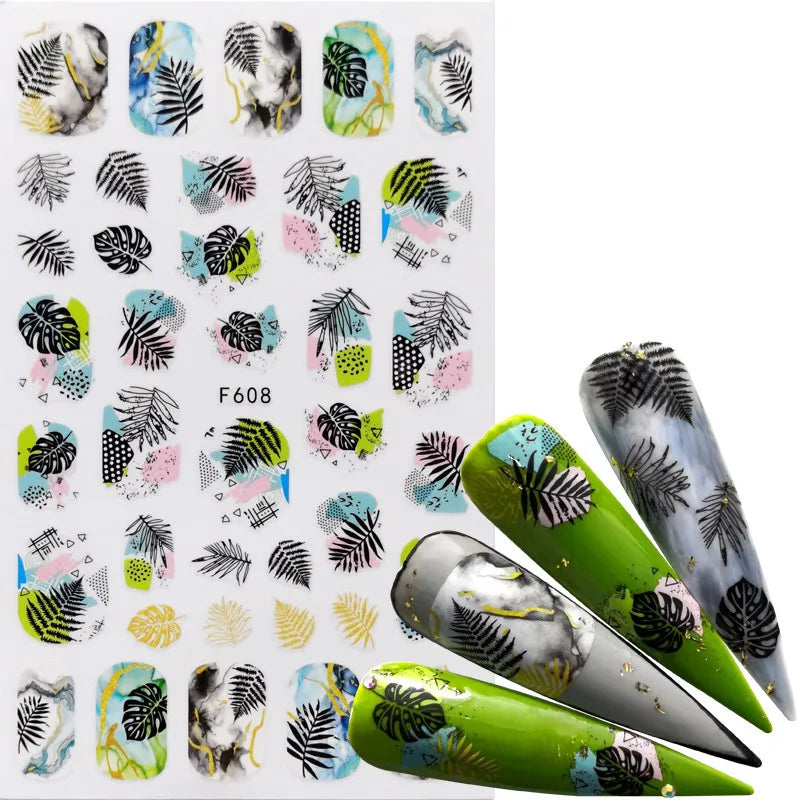 3D Fashion Poster Portrait Flower Nail Art Stickers – DIY Nail Decals