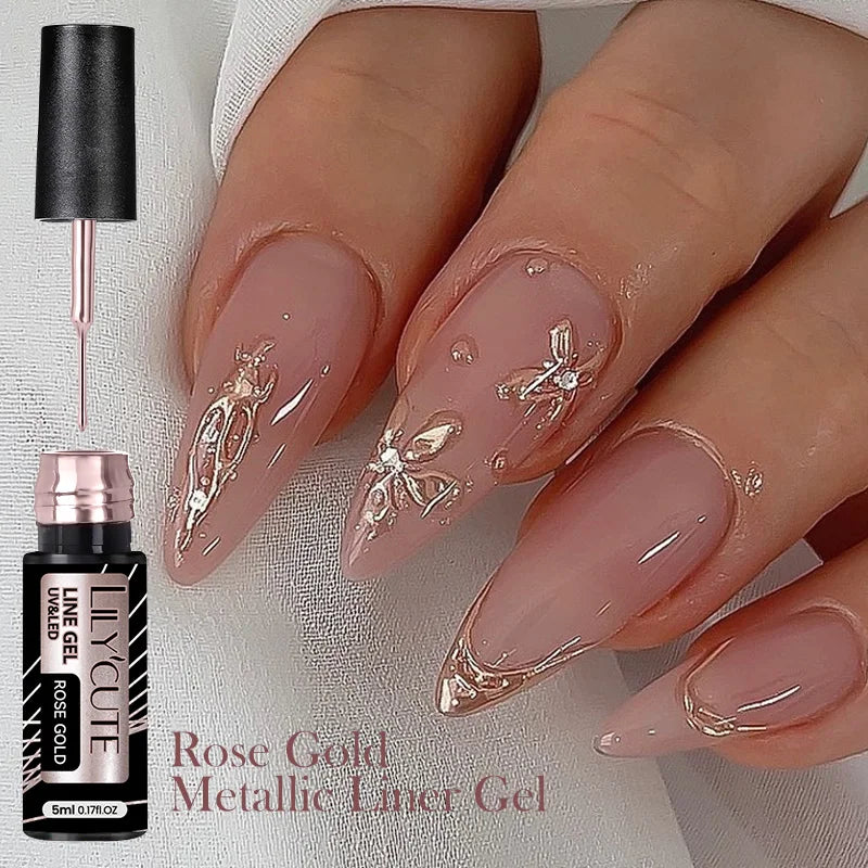 LILYCUTE 5ml Super Bright Metallic Painting Liner Gel – Silver & Holographic UV Gel & More Colours