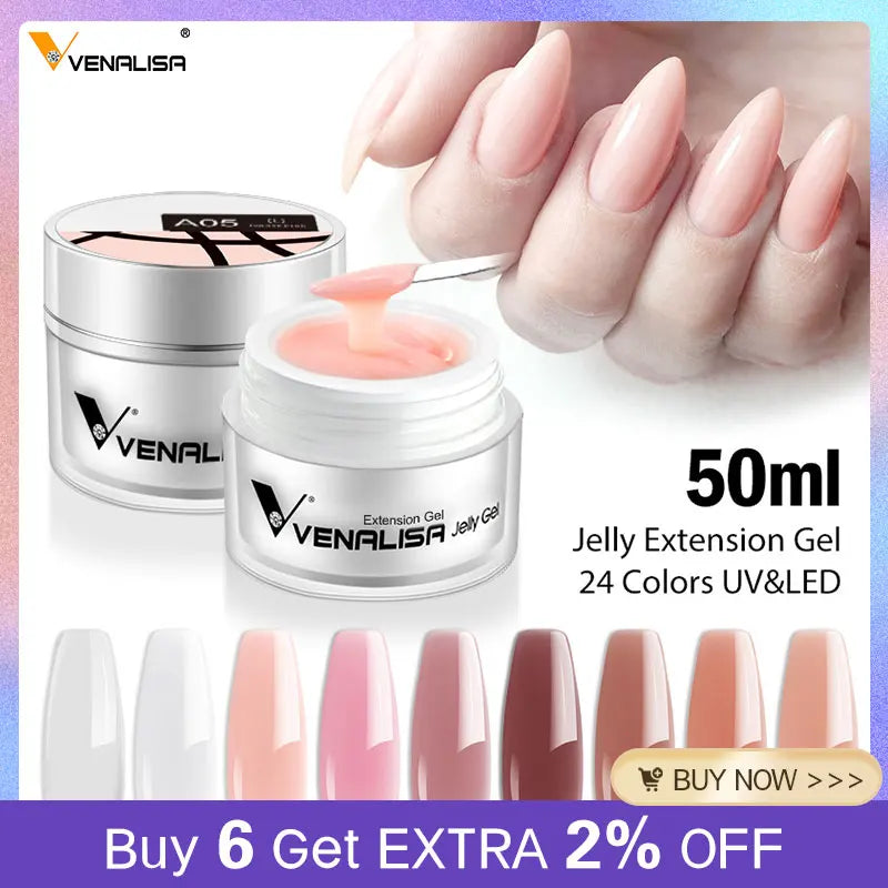 Venalisa 50ml Jelly Nail Extension Gel – Clear & Natural Soak-Off UV Builder Gel for French Nails