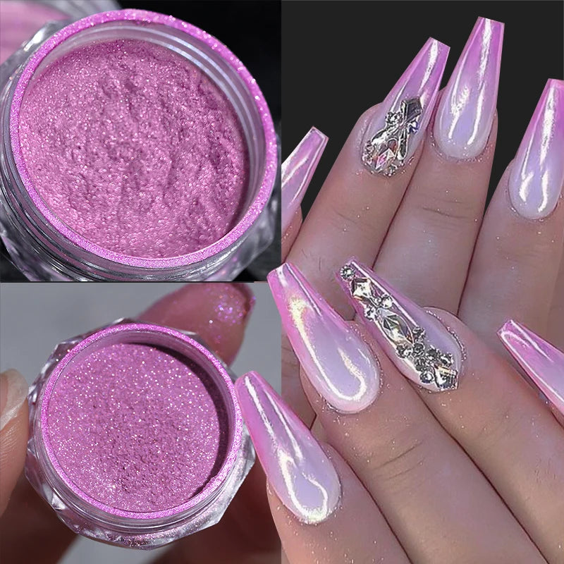 Pearl Aurora Nail Powder – Purple, Pink, Blue Chrome Glitter Pigment for UV Gel Polish Manicure