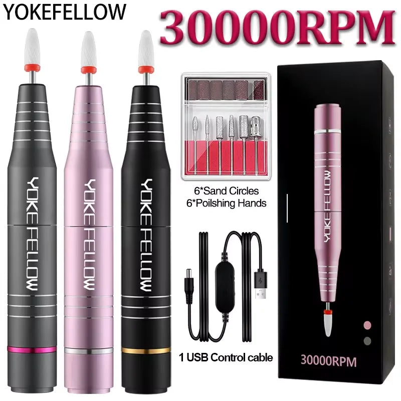 YOKEFELLOW Professional Electric Nail Drill – 30,000 RPM, 20W, Stainless Steel Nail Drill Machine