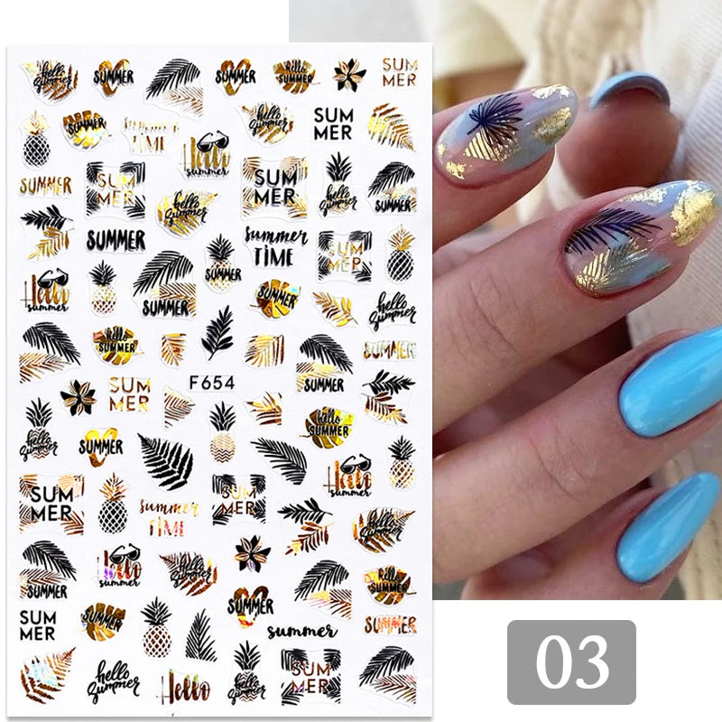 3D Fashion Poster Portrait Flower Nail Art Stickers – DIY Nail Decals