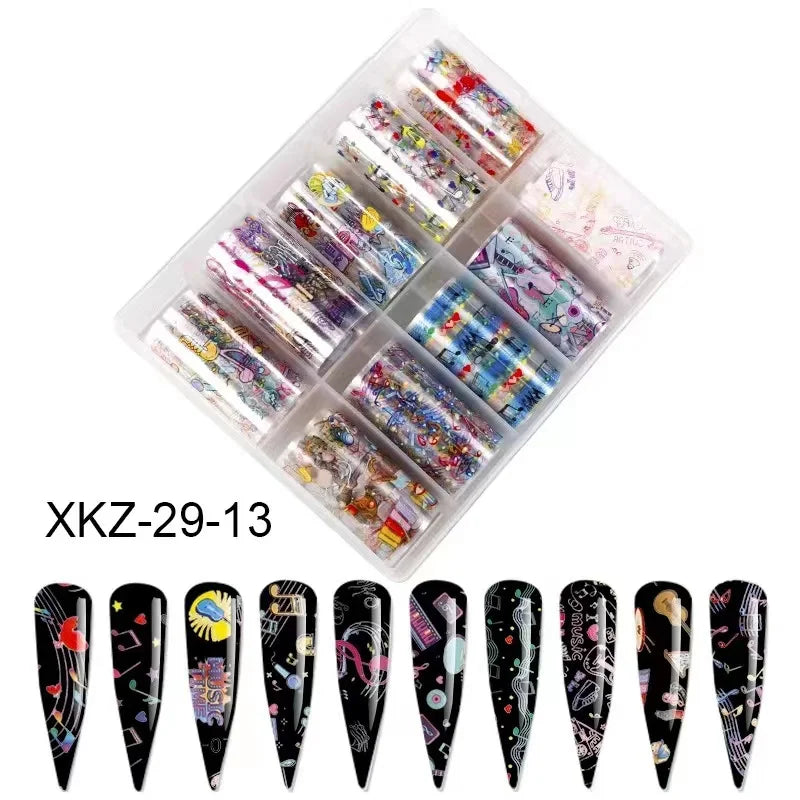 New Flower Nail Foils for Transfer Paper Stickers Floral Adhesive Fruit Nails Wraps Fish DIY Water