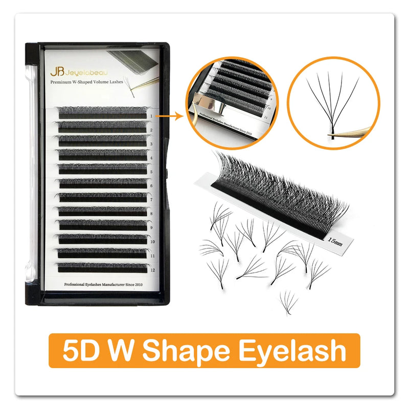 JB Jeyelabeau 3D-6D W Shape Premade Volume Fans – Soft, Natural Curl Eyelash Extensions