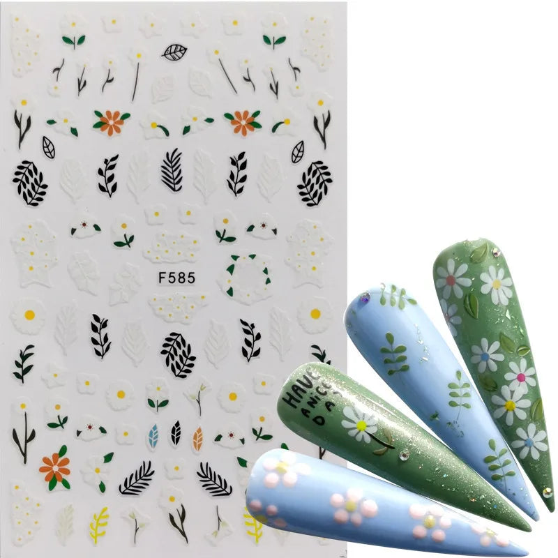 3D Fashion Poster Portrait Flower Nail Art Stickers – DIY Nail Decals