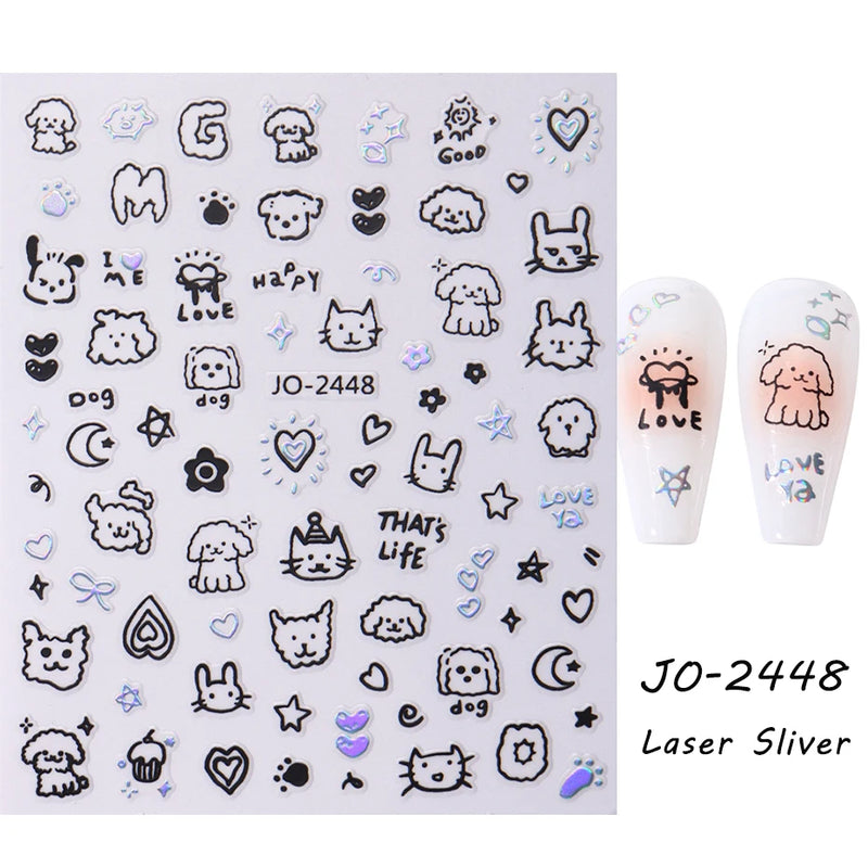 Cute 3D Cartoon Animal Nail Stickers – Dog, Cat & Bunny & More Self-Adhesive Manicure Decals