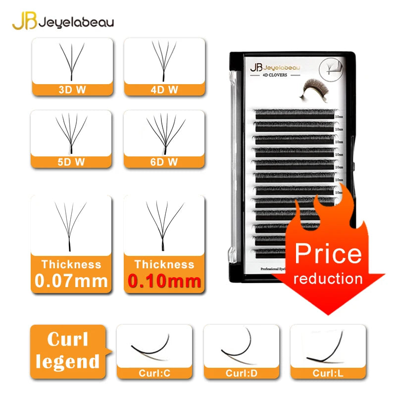 JB Jeyelabeau 3D-6D W Shape Premade Volume Fans – Soft, Natural Curl Eyelash Extensions