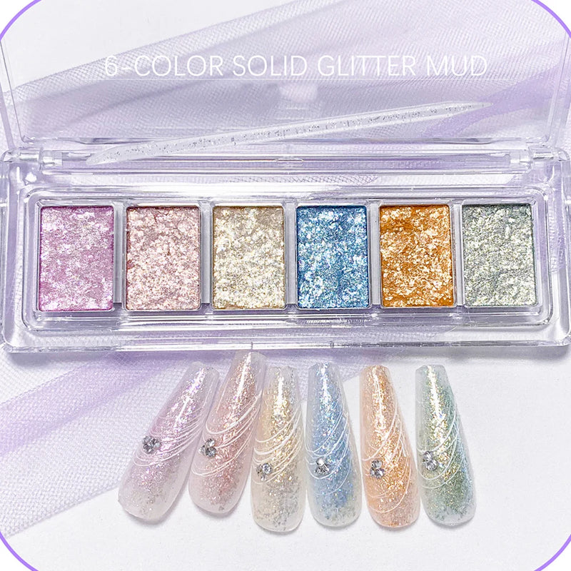 6-Piece Mirror Chrome Effect Nail Glitter – Holographic Metallic Dust for Stunning Nail Art