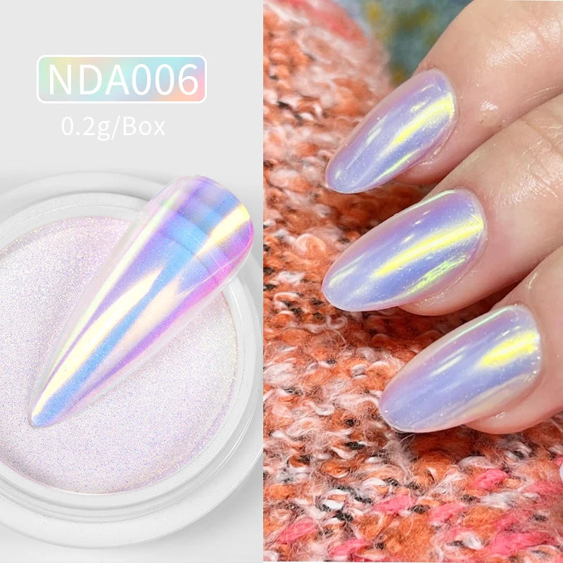 NICOLE DIARY Bright White Pearl Nail Powder – Moonlight Mirror Aurora Effect