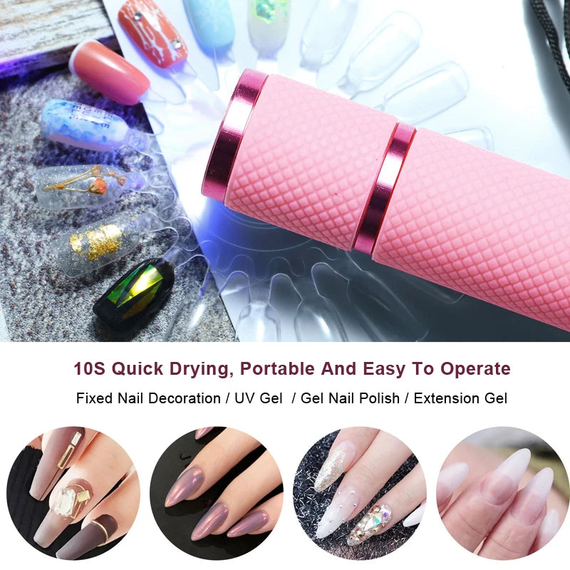 Mini 9 LED Flashlight Nail Dryer – Handheld UV Lamp for Quick Gel Polish Drying