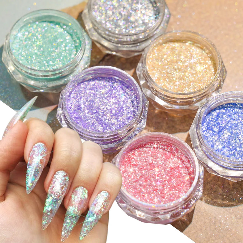 Gold Opal Nail Powder – Mermaid Glitter, Iridescent Chrome Flakes for Stunning Manicure Decorations