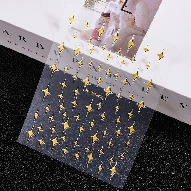 3D Gold Sun/Moon/Star Bronzing Nail Art Stickers – Gold & Silver Self-Adhesive Decals