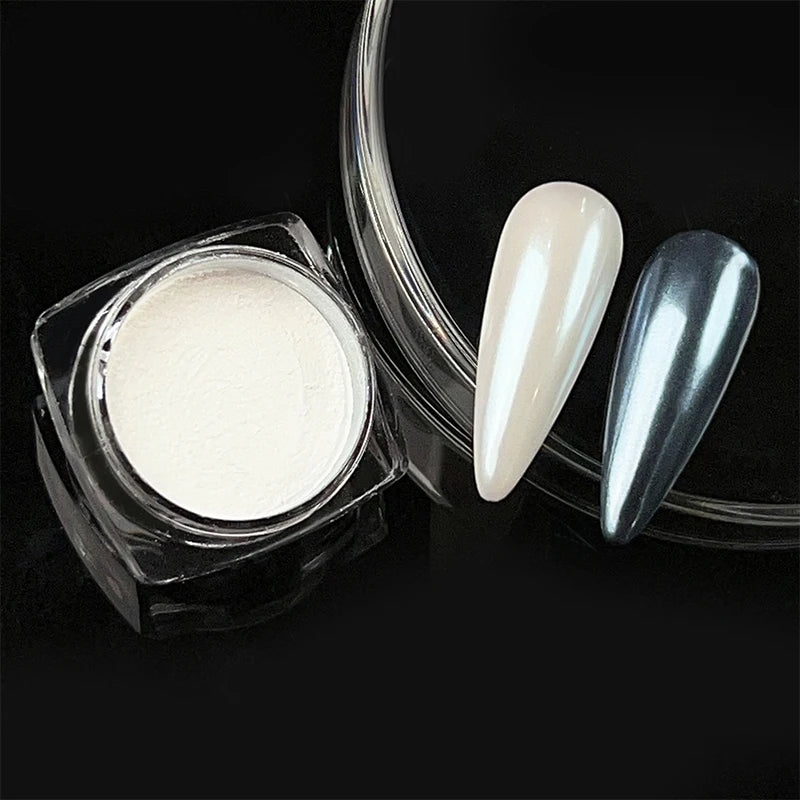 NICOLE DIARY Bright White Pearl Nail Powder – Moonlight Mirror Aurora Effect