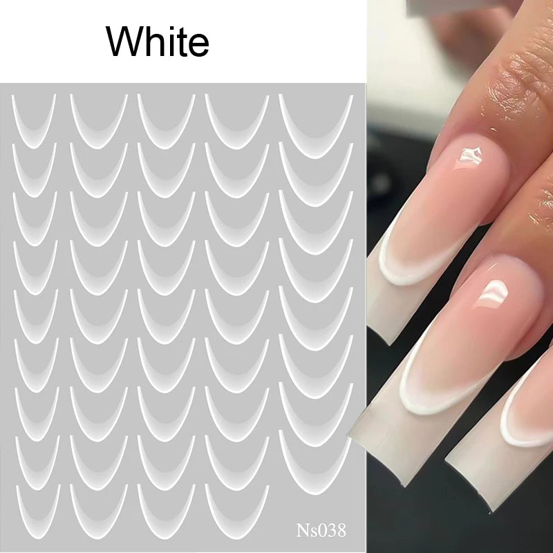 White & Black French Line Nail Stickers – 3D Gradient Stripe Sliders for Elegant Nail Art