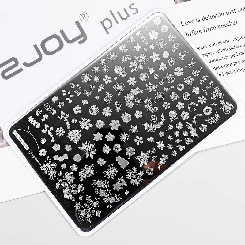 14.5x9.5cm French Snowflakes Nail Stamping Plate – Stainless Steel Nail Art Design Template Tool