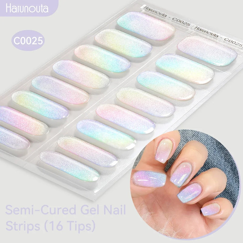 Gradient Auroras Semi-Cured Gel Nail Strips – Sparkly Gel Stickers for UV/LED Nail Lamps