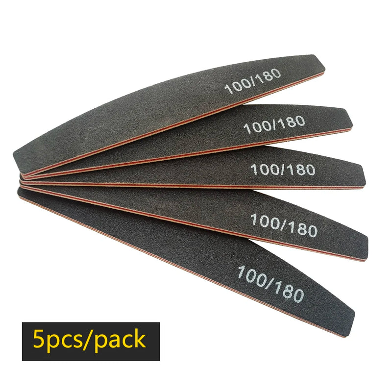 Professional 100/180 Grit Half-Moon Nail File Buffer – Double-Sided Sandpaper for Gel & Acrylic Nails