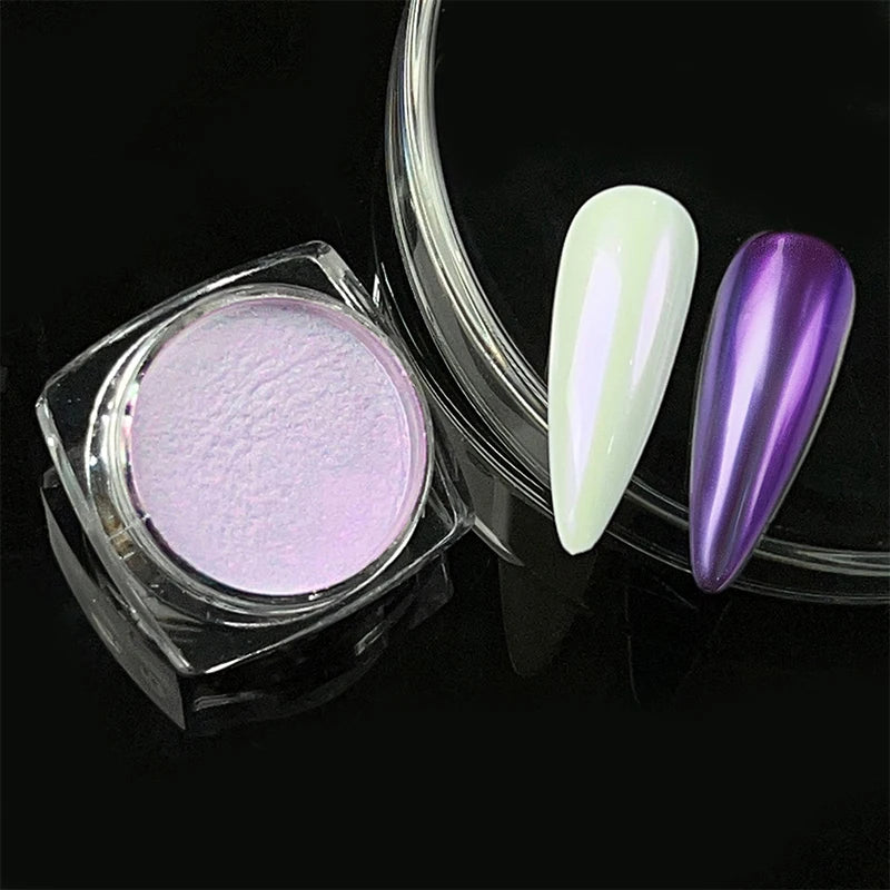 Pearl Aurora Nail Powder – Purple, Pink, Blue Chrome Glitter Pigment for UV Gel Polish Manicure