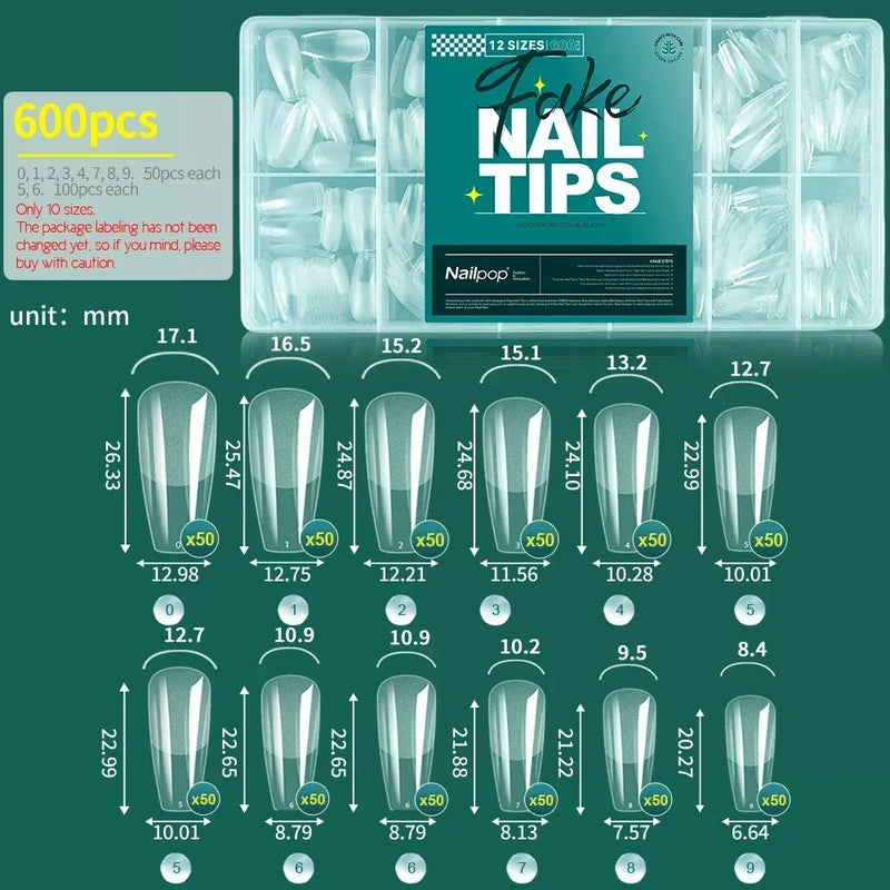 NAILPOP 600PCS Soft Gel Nail Tips – Full Cover Coffin, Almond, Oval False Nails for Nail Extensions