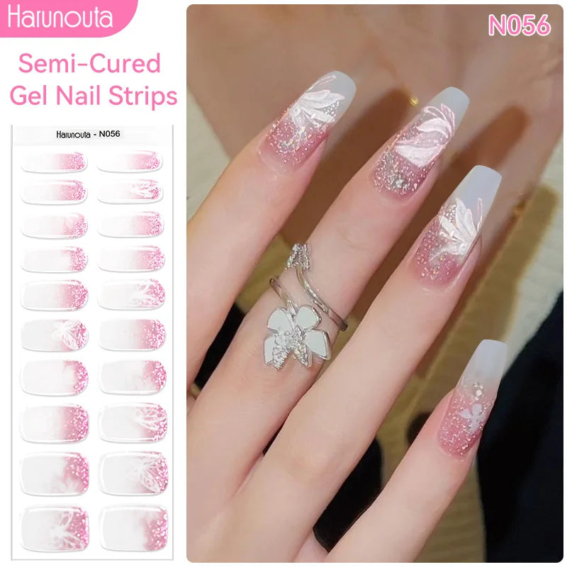 Harunouta Milky Jelly White Semi-Cured Gel Nail Wraps – 20 Tips