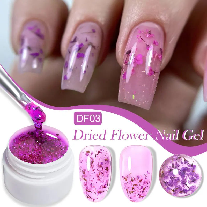 LILYCUTE 8ml Pink Dried Flower Gel Nail Polish – Natural Flower Fairy Nail Art & More