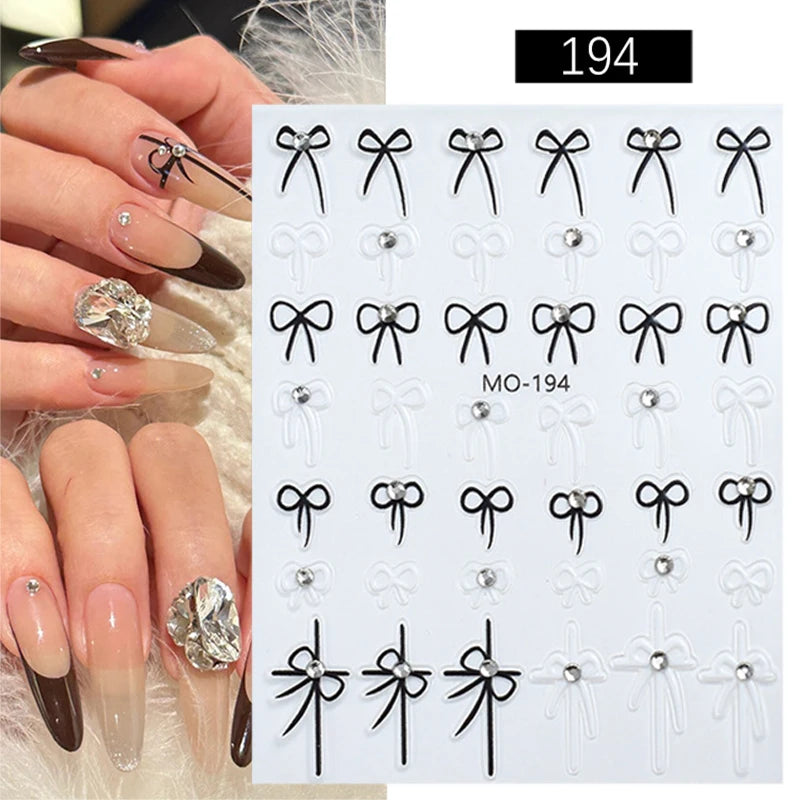 White & Black French Line Nail Stickers – 3D Gradient Stripe Sliders for Elegant Nail Art