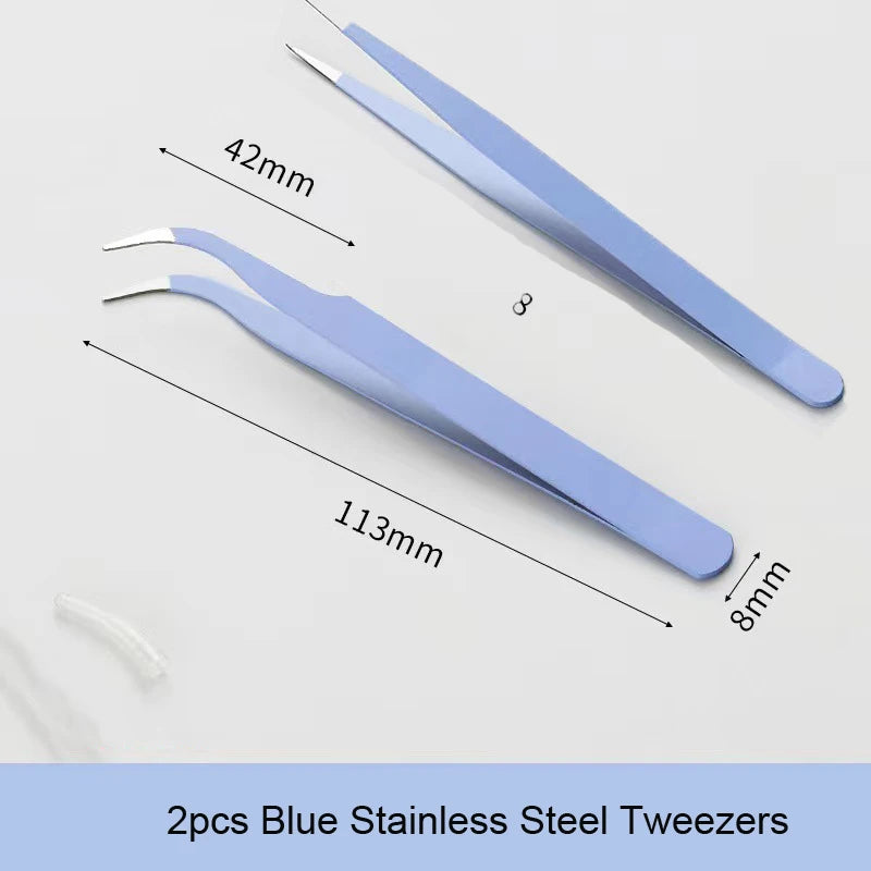 2Pcs Macaron Stainless Steel Tweezers – Straight & Curved Pointed Nail Art Tool