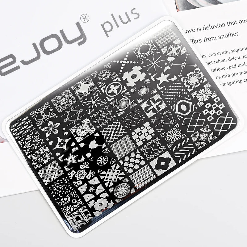 14.5x9.5cm French Snowflakes Nail Stamping Plate – Stainless Steel Nail Art Design Template Tool