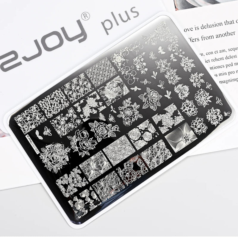 14.5x9.5cm French Snowflakes Nail Stamping Plate – Stainless Steel Nail Art Design Template Tool