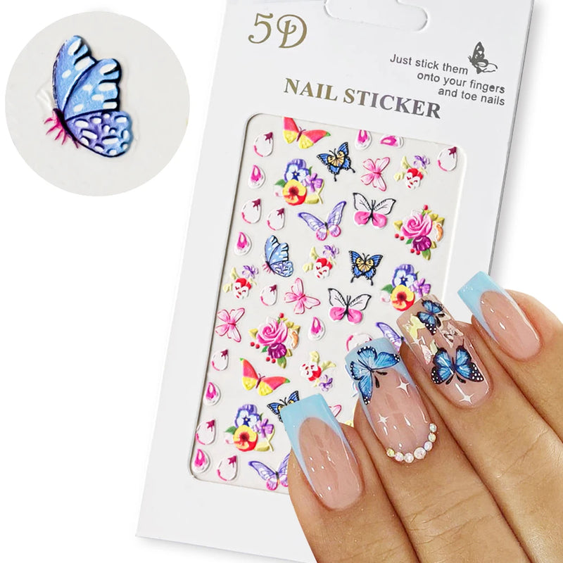 PC 3D Macaron Flower/Fruit Nail Charms Sticker - Embossed Designs Slider Decals