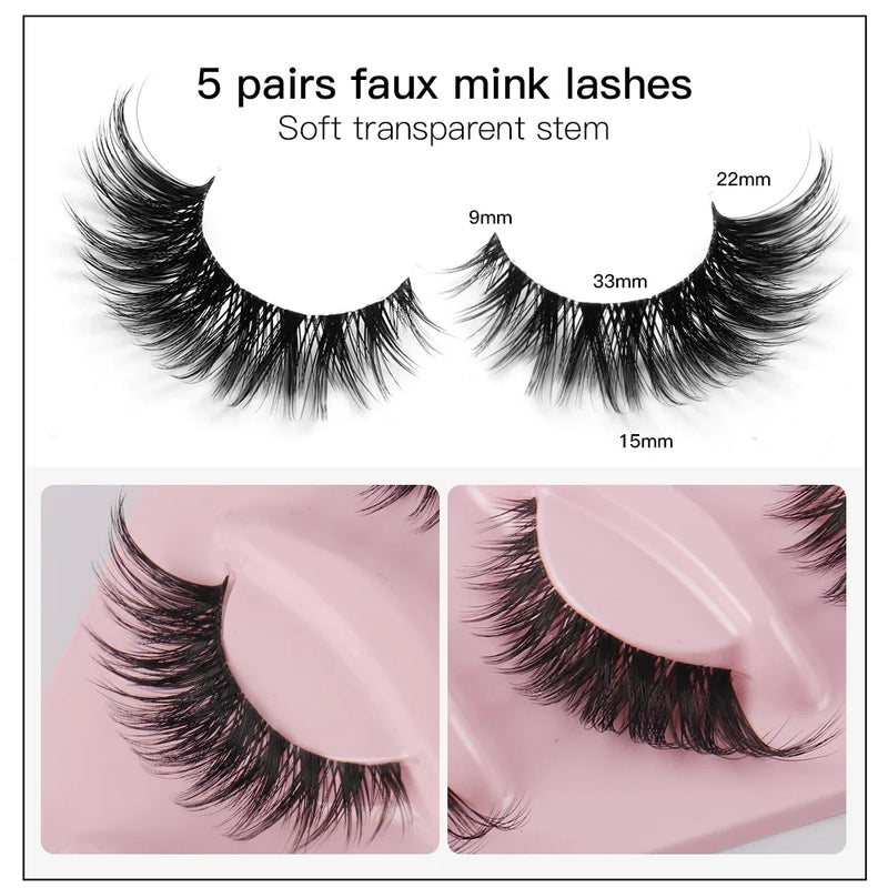 5 Pairs Cat Eye Faux Mink Lashes – Natural Winged Eyelashes