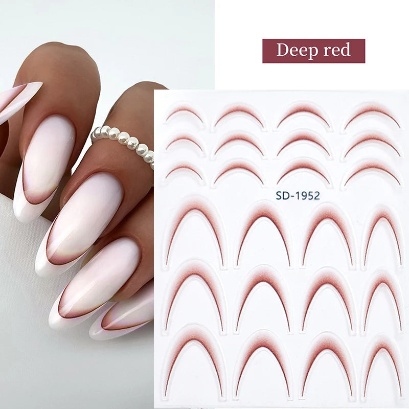 White & Black French Line Nail Stickers – 3D Gradient Stripe Sliders for Elegant Nail Art