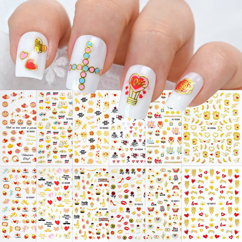 Valentine’s Day Nail Stickers – Red Lips & Love Heart Self-Adhesive Nail Decals (4/6/8/12 Pcs)