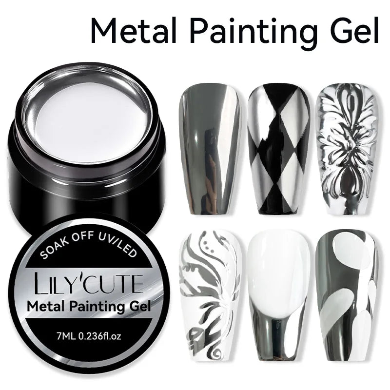 LILYCUTE 7ml Super Bright Metallic Gel Polish – Silver Mirror Effect