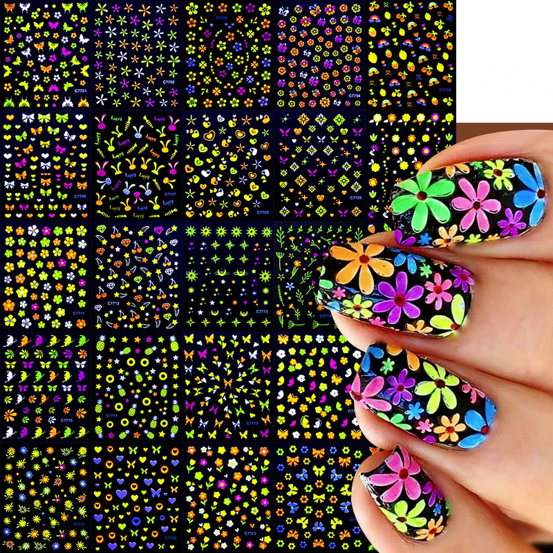 24PCS Colourful Flower Nail Stickers – Summer Butterfly Petal 3D Decals