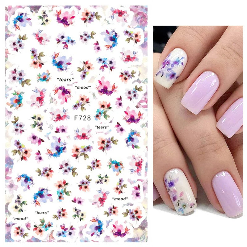 3D Fashion Poster Portrait Flower Nail Art Stickers – DIY Nail Decals