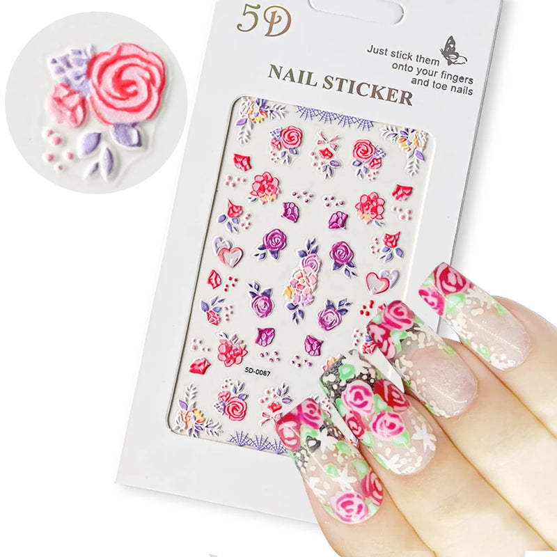 PC 3D Macaron Flower/Fruit Nail Charms Sticker - Embossed Designs Slider Decals