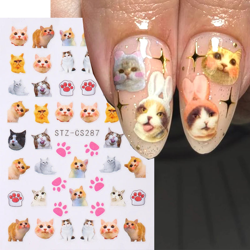 Cute 3D Cartoon Animal Nail Stickers – Dog, Cat & Bunny & More Self-Adhesive Manicure Decals