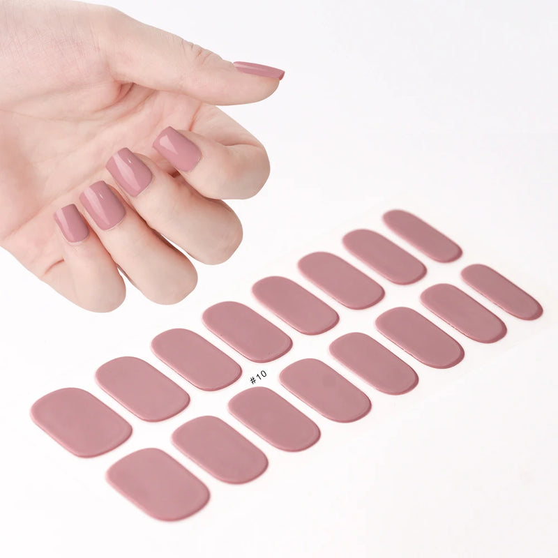 16pcs French Semi-Cured Gel Nail Stickers – White & Red Full Cover Nail Wraps