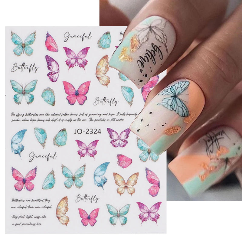 Aurora Laser Butterfly 3D Nail Stickers – Holographic Self-Adhesive Nail Decals