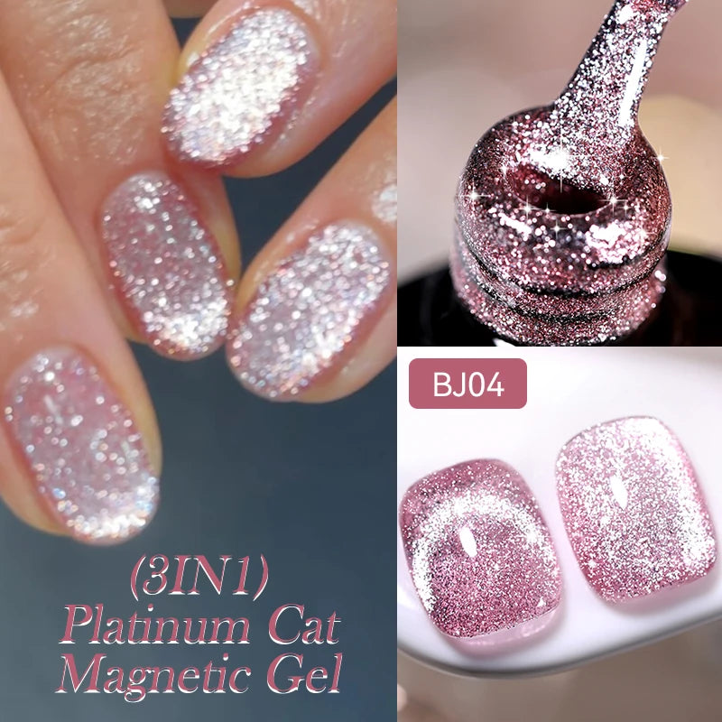 LILYCUTE 7ml Platinum Cat Eye Gel Polish – Rose Gold Foil Effect, Magnetic UV Gel for Nail Art