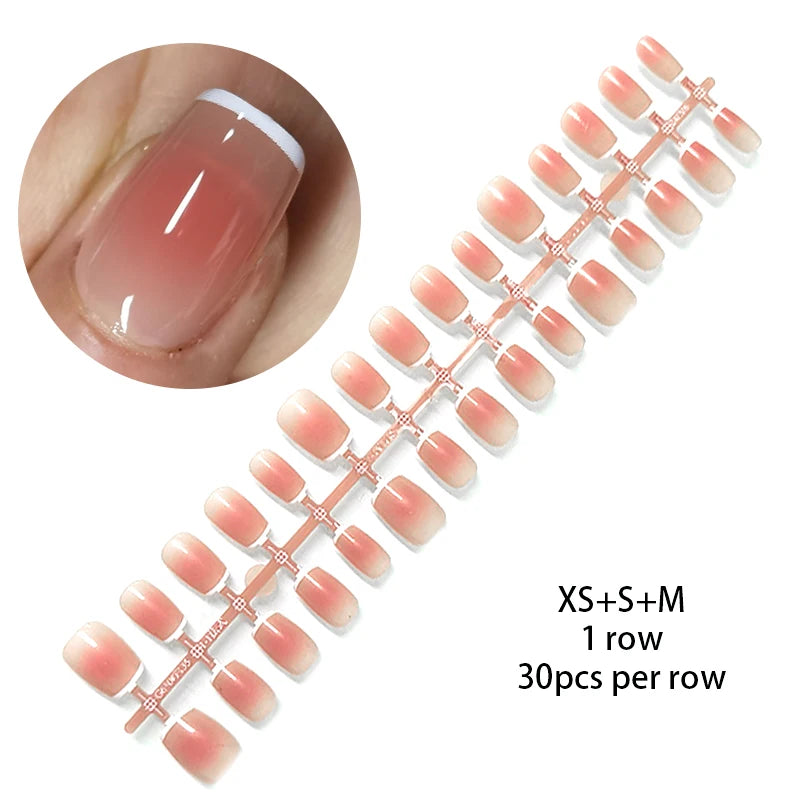 30Pcs French Gradient Short Coffin Nails – Nude Colour Full Cover Press-On Fake Nails